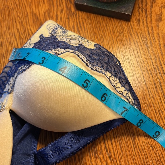 Sexy Push Up Bra Women Size 34B 38/85 Blue Lace Over Cream Cup Full Coverage NEW - Picture 12 of 16